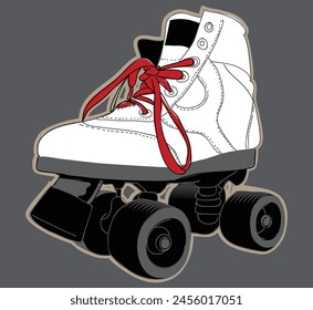 Lebhaftes Profil von Classic Quad Skates: Eine seitliche Position Rollschuh-Illustration mit schwarzen, weißen und roten Farben auf weißem Hintergrund