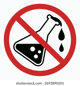 Un vibrante letrero de prohibición con una silueta de frasco, transmite audazmente la restricción.