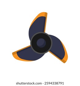 Vibrant propeller with three orange-tipped blue blades and a central dark hub. Isolated on a white background.