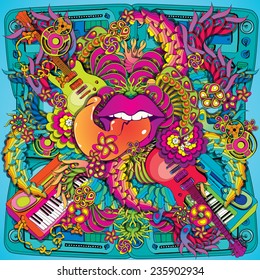 Vibrant Psychedelic Music Lips Illustration