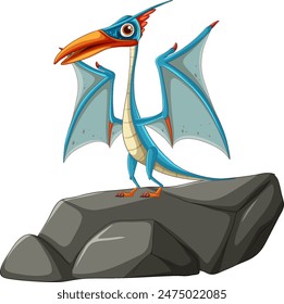 A vibrant pterosaur perched on a rock