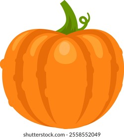 Vibrant pumpkin illustration featuring rich orange color, segmented rind, and a curled green stem, ideal for autumnal themes, harvest celebrations, and halloween designs