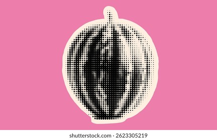 A vibrant pumpkin, rendered in a halftone pattern, stands out against a bright pink background. This design embodies contemporary pop art, ideal for autumn-themed artwork, decorations, or zines.
