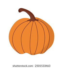 A vibrant pumpkin with a rich brown stem sits prominently against a crisp white background, creating a striking visual contrast