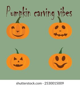 Vibrant Pumpkin Vector Art for Fall Designs.Stylized Jack-o'-lantern Graphics for Halloween.Carved Pumpkin Icons for Festive Projects.