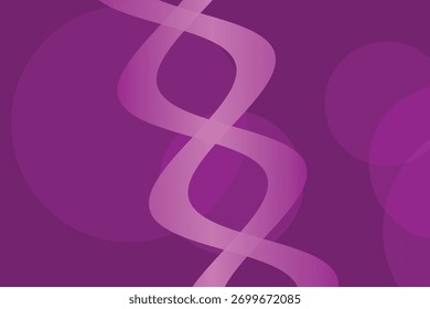 Um fundo abstrato roxo vibrante com uma estrutura de hélice de DNA rosa luminosa com sobreposições circulares suaves.