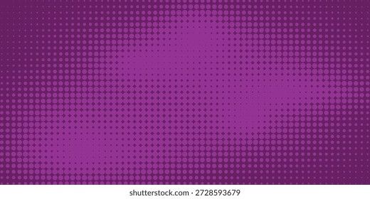 Fondo abstracto púrpura vibrante con textura punteada semitono degradado. Patrón de onda formado por puntos crea dimensión.