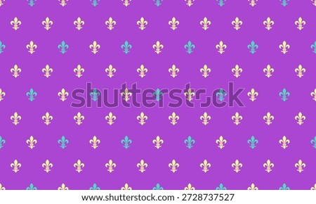 Vibrant purple background adorned with a repeating pattern of pastel fleurdelis.  Elegant, sophisticated, and versatile for website banners, social media, or print projects.