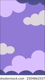 A vibrant purple background that features white clouds scattered across it