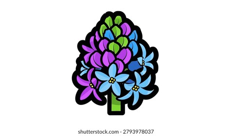 Vibrant purple and blue flowers bloom