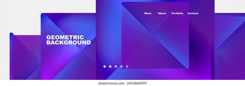 Ein lebendiger violetter und blauer geometrischer Hintergrund mit Quadraten und Dreiecken. Die Mischung aus E-Blau und Magenta schafft einen modernen und dynamischen Look, der sich perfekt für technologiebezogene Projekte eignet
