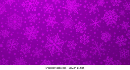 Vibrant purple Christmas background adorned with intricate white and pink snowflake designs and festive speckles.