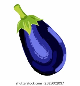 A vibrant purple eggplant illustration, perfect for vegan restaurant branding, packaging, and food blogs.