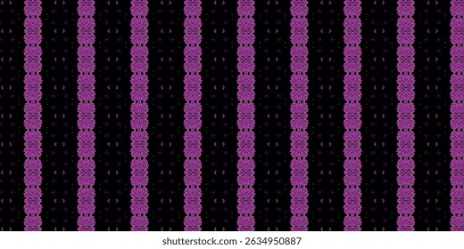 Vibrant purple floral pattern on black background with vertical symmetry.