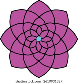 A vibrant purple flower icon showcasing a Fibonacci petal arrangement and a light blue center. Elegant and mathematically inspired floral design for diverse applications.