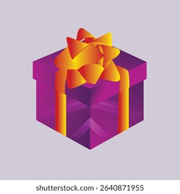 A Vibrant Purple Gift Box Adorned with a Bright Orange Ribbon and Bow, Set Against a Pale Gray Background
