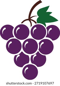 Lebendige violette Traube mit grünem Blatt und Stamm einzeln auf weißem Hintergrund