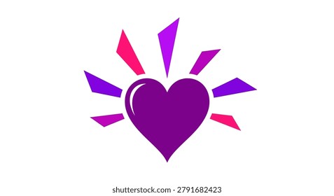 Vibrant purple heart with multicolored rays
