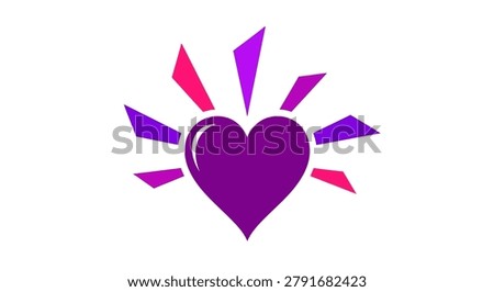 Vibrant purple heart with multicolored rays