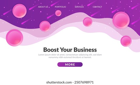 Vibrant Purple Landing Page Background with Pink Spheres