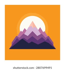 Vibrant purple mountains meet a bright sun in this stunning landscape scene