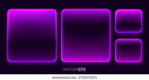 Vibrant purple neon frames with rounded corners glowing on a dark background, perfect for modern UI or design elements. Vector illustration