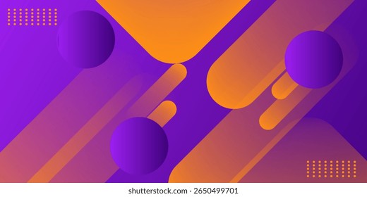 Fondo abstracto púrpura y naranja vibrante con Formas geométricas 3D y Gradientes modernos
