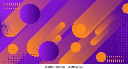 Fundo abstrato roxo e laranja vibrante com formas geométricas 3D e gradientes modernos