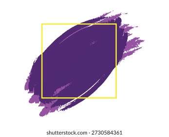 Vibrant purple paint stroke texture with a contrasting yellow square border, ideal for creative projects