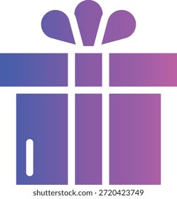 Un vibrante icono de caja de regalo de gradiente púrpura y rosa con un lazo en la parte superior, que simboliza la celebración, los regalos y las ocasiones especiales.