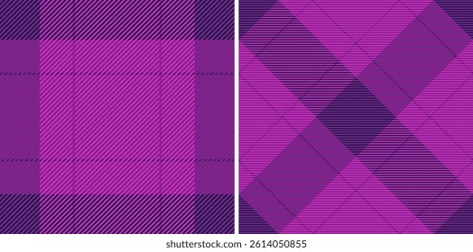 Vibrant purple plaid patterns, perfect for textile design, fashion, or website backgrounds.  Two distinct styles offer versatility.