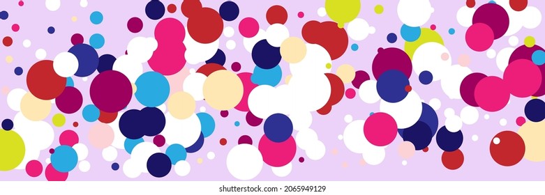 Vibrant Purple Rainbow Red Violet Background. White Circles Vivid Green Bright Print. Kids Blue Beige Yellow Children Color Composition. Indigo Play Pastel Dark Multicolor Pink Background.