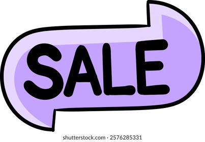 A vibrant purple ribbon banner with the word SALE in bold black letters, designed to grab attention and highlight discounts