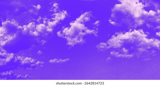 Vibrant purple sky with halftone effect and soft clouds creating an artistic atmosphere at dusk.