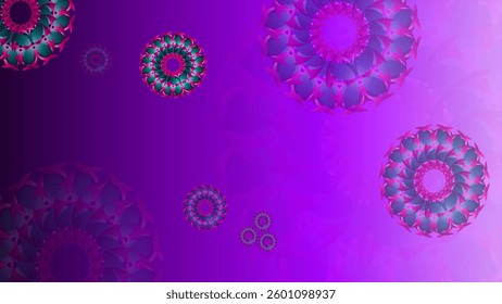 Vibrant purple and teal mandala designs on a gradient background. Perfect for websites, invitations, and more.