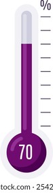 Vibrant purple thermometer displaying 70 percent, symbolizing progress and success in various fields like business, education, and health