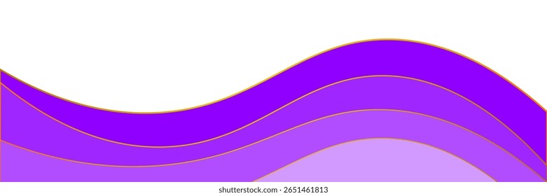 Vibrant purple wave vector background with flowing layered curves and golden outlines, ideal for futuristic, abstract, or creative tech-themed design projects