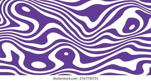 A vibrant purple and white abstract background with wavy groovy lines and shapes pattern