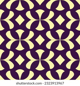 Patrón violento morado y amarillo frente a un fondo blanco prístino, combinando el encanto del Art Nouveau con el Art Deco con elementos inspirados en el aizoma.