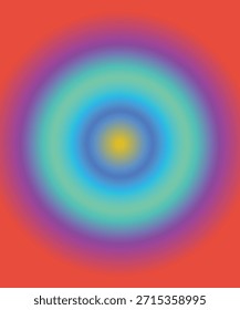 Un vibrante círculo de gradiente radial con anillos concéntricos de color sobre un fondo rojo. Formato de Vector escalable adecuado para medios impresos y digitales.