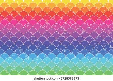 Un vibrante patrón de escamas de sirena de color arcoíris con detalles brillantes de brillo crea una espalda mágica