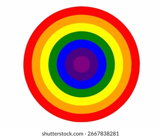 Lebendige Regenbogen konzentrischen Kreis Symbol mit geschichteten Farben. Perfekt für Infografik, Dekoration, Hintergrund, Symbol, Stolz-Design oder moderne grafische Elemente. Einzeln auf weißem Hintergrund.
