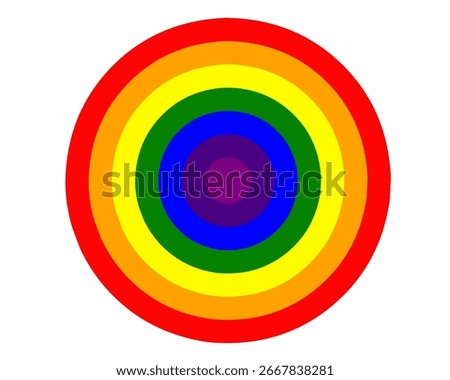 Vibrant rainbow concentric circle icon with layered colors. Perfect for infographic, decoration, background, symbol, pride design, or modern graphic element. Isolated on white background.