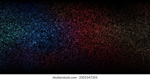 Vibrant rainbow gradient mosaic grid background. Sparkling Multicolor abstract light disco square pixel mosaic