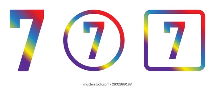 Vibrant Rainbow Gradient Number 7 Number Seven Icon Encased in Geometric Shapes Pack Vector Illustration