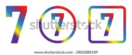 Vibrant Rainbow Gradient Number 7 Number Seven Icon Encased in Geometric Shapes Pack Vector Illustration