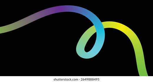 Vibrant Rainbow Lines Intertwining on a Black Background. A dynamic image showcasing two interwoven, colorful lines with a rainbow gradient effect against a striking black backdrop.