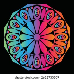 Vibrant rainbow mandala design with intricate details, perfect for backgrounds or decorative elements.