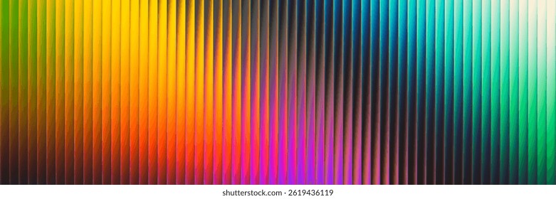 Vibrant rainbow neon gradient flows through fractal glass. Smooth light waves create dynamic and vivid atmosphere full of energy and motion. Vivid neon colors blend and reflect.  Vector illustration