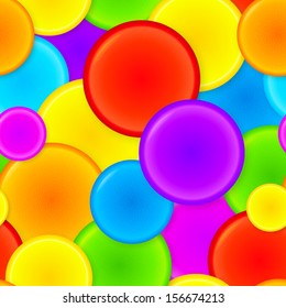 Vibrant rainbow plastic circles vector seamless pattern